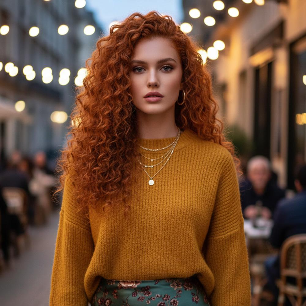 5-81.jpg Gerçek Front Lace Tül Peruk / Afro Dalgalı / Bakır 70/75cm - Görsel 1