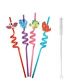 5 Parça Renkli Pipet Seti - Emojili Spiral Kokteyl- Çuk Pipeti Temizleme Fırçalı