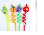 5 Parça Renkli Pipet Seti - Emojili Spiral Kokteyl- Çuk Pipeti Temizleme Fırçalı - Görsel 2