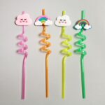 5 Parça Renkli Pipet Seti - Emojili Spiral Kokteyl- Çuk Pipeti Temizleme Fırçalı - Görsel 3