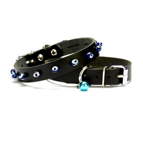 500jpg1571207531.jpg Nazar Boncuklu Kedi Ve Köpek Tasması 1x18-22 cm Siyah Small - Görsel 1
