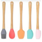 5'li Renkli Ahşap Saplı Silikon Uçlu Spatula Fırçalı Kaşık Seti -Yemek Hazırlık Seti 21 Cm
