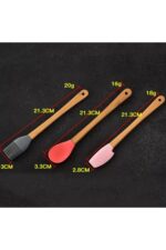 5'li Renkli Ahşap Saplı Silikon Uçlu Spatula Fırçalı Kaşık Seti -Yemek Hazırlık Seti 21 Cm - Görsel 5