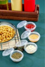 9 lu Yelpaze Kapaklı Şeffaf Mini Sosluk - Ketçap Mayonez Kabı- Kahve Yanı Şeker Lokumluk - Görsel 3