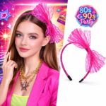 80ler 90lar Neon Pembe Dantel Taç Fiyonklu