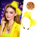 80ler 90lar Neon Sarı Dantel Taç Fiyonklu