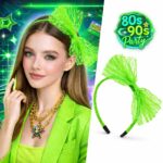 80ler 90lar Neon Yeşil Dantel Taç Fiyonklu
