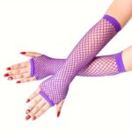 80ler 90lar Retro Mor File Parmaksız Eldiven 26 cm