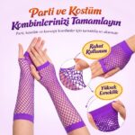 80ler 90lar Retro Mor File Parmaksız Eldiven 26 cm - Görsel 2