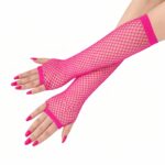 80ler 90lar Retro Neon Fuşya Şeker Pembesi File Parmaksız Eldiven 26 cm