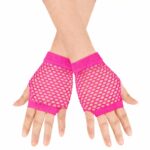 80ler 90lar Retro Neon Fuşya Şeker Pembesi File Parmaksız Kısa Eldiven 11 cm