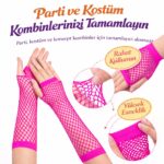 80ler 90lar Retro Neon Fuşya Şeker Pembesi File Parmaksız Eldiven 26 cm - Görsel 2