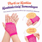 80ler 90lar Retro Neon Fuşya Şeker Pembesi File Parmaksız Kısa Eldiven 11 cm - Görsel 2