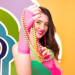 80ler 90lar Retro Neon Fuşya Şeker Pembesi File Parmaksız Eldiven 26 cm - Görsel 5