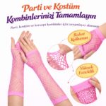 80ler 90lar Retro Neon Pembe File Parmaksız Eldiven 26 cm - Görsel 2