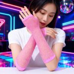 80ler 90lar Retro Neon Pembe File Parmaksız Eldiven 26 cm - Görsel 3