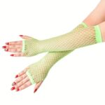 80ler 90lar Retro Neon Yeşil File Parmaksız Eldiven 26 cm