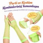 80ler 90lar Retro Neon Yeşil File Parmaksız Eldiven 26 cm - Görsel 2