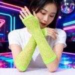 80ler 90lar Retro Neon Yeşil File Parmaksız Eldiven 26 cm - Görsel 3