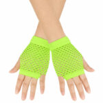 80ler 90lar Retro Neon Yeşil File Parmaksız Kısa Eldiven 11 cm