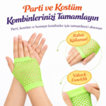 80ler 90lar Retro Neon Yeşil File Parmaksız Kısa Eldiven 11 cm - Görsel 2