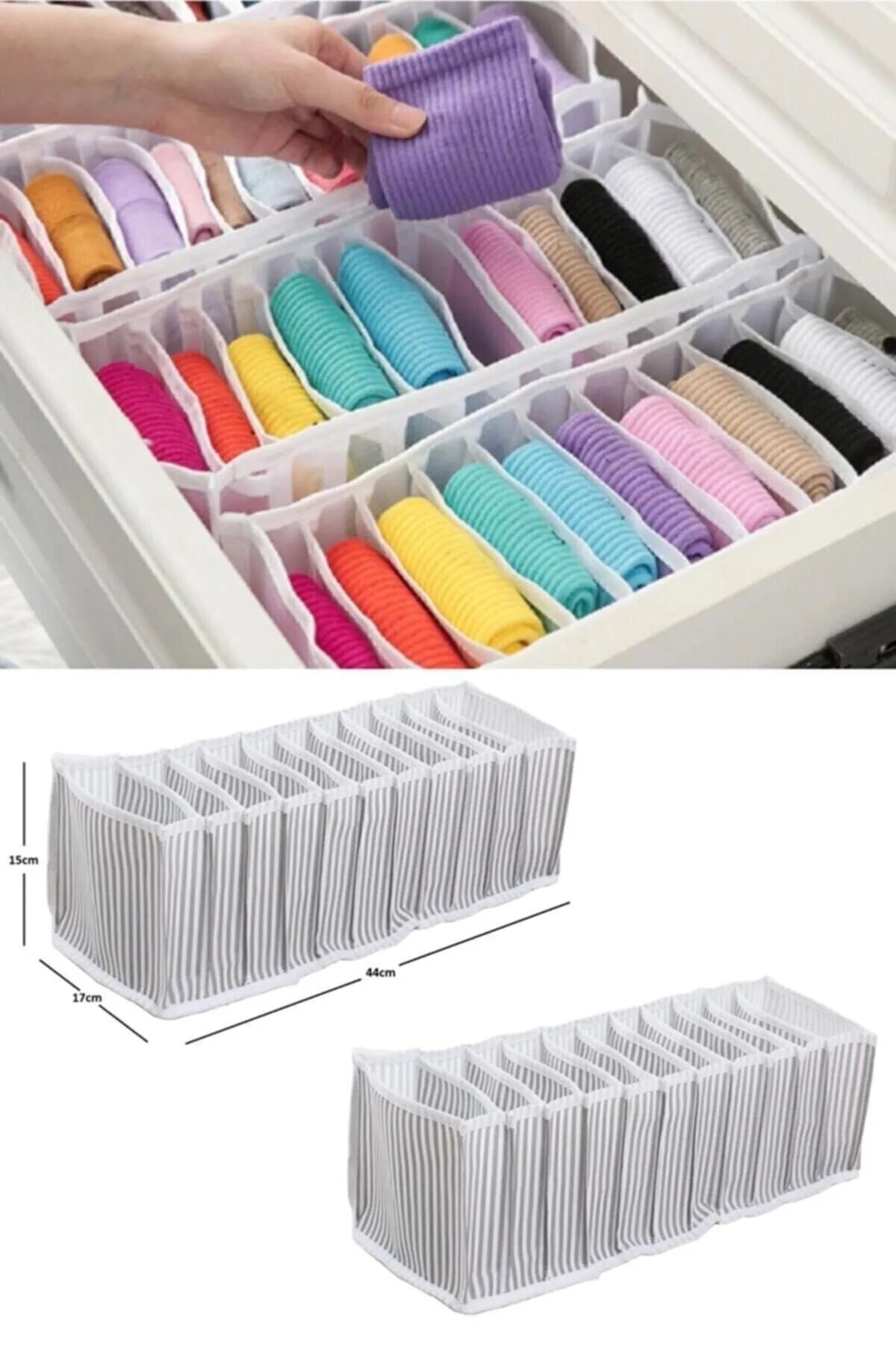 akordiyon-6732-1.jpg Akordiyon Çekmece Düzenleyici Organizer 10 Gözlü M Beden Çorap Çamaşır Havlu Düzenleyici - Görsel 1