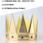 Altın Renk Eva Yumuşak Kral Kraliyet Tacı Yetişkin Çuk Uyumlu 55 cm - Görsel 2