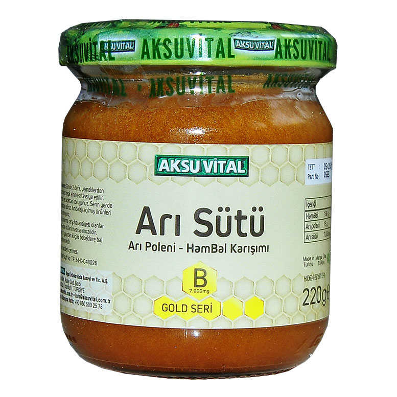 Arı Sütü Polen Bal Karışımı 7.000 MG - Aksuvital Arı Sütü Polen Bal Karışımı B 7.000 Mg Gold Seri 220 Gr - Görsel 1