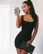 İnce Askılı Esnek Dabany Mini Elbise - Görsel 2
