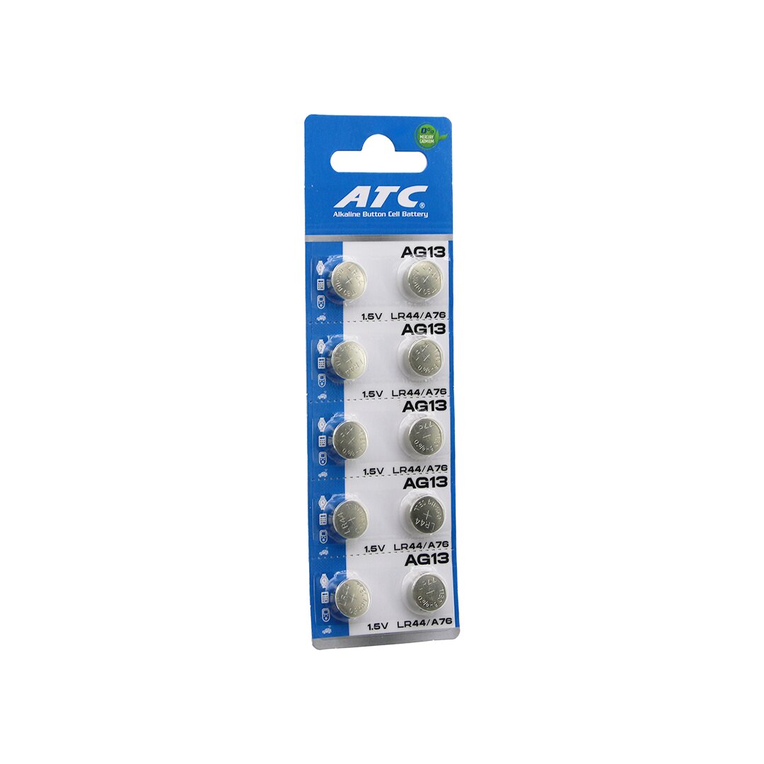 atc-alkaline-button-battery-25479-1.jpg ATC LİNE BUTTON BATTERY AG13 LR-44/A76 DÜĞME PİL LİN 1.5V 10LU KART - Görsel 1