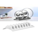 Beyaz - 2 Adet 8 Bölmeli Tencere Kapak Rafı - Simple Tabaklık - Kapak Organizeri - Görsel 3