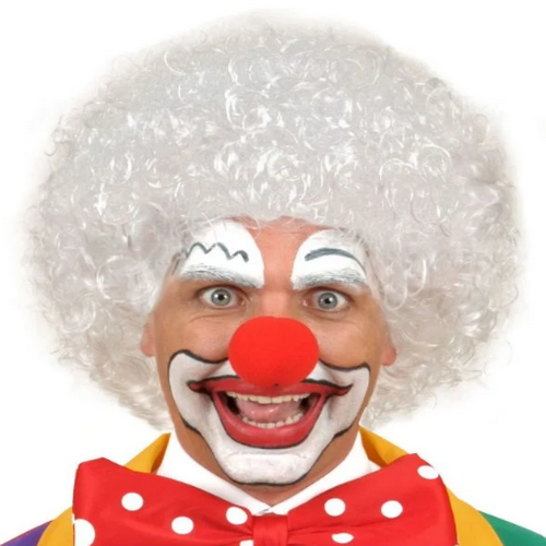 beyaz-renk-kivircik-afro-bonus-p-resim-4231.png Beyaz Renk Kıvırcık Afro Bonus Peruk ve Kırmızı Sünger B Seti - Görsel 1