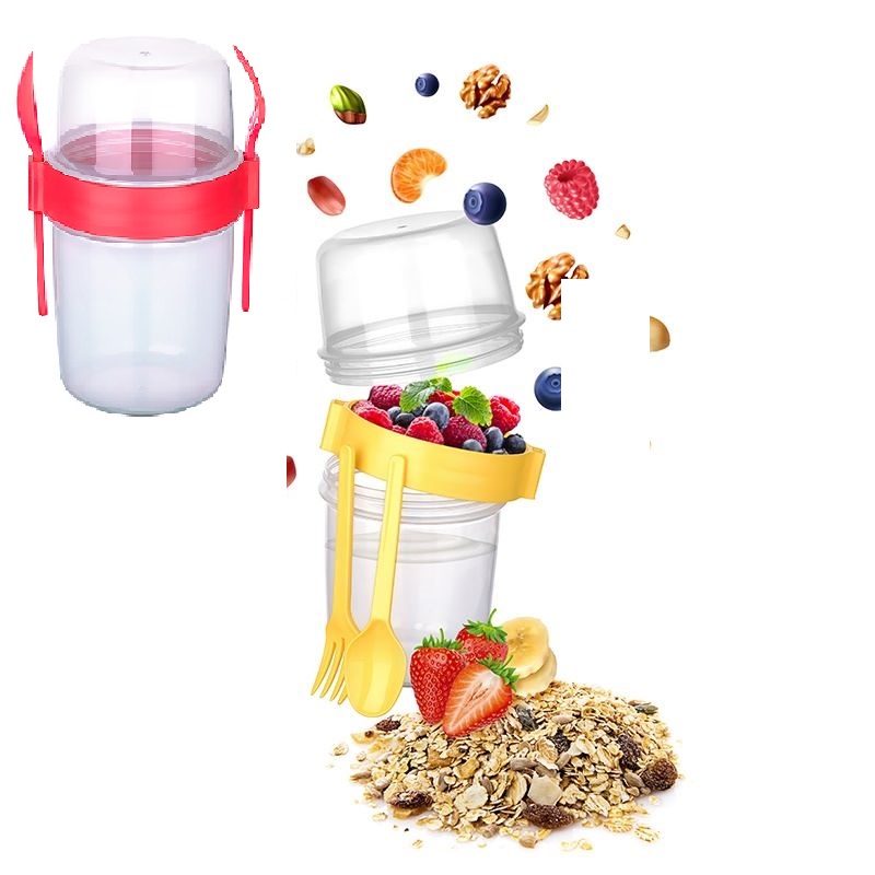 cift-hazn-4373-1.jpg Çift Hazneli - Çatal Kaşıklı Portatif Müsli -Atıştırmalık Kabı 1100 ML - Görsel 1