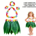 Çuk Hawaii Kostüm Seti - Yaprak Etek & Hawaii Set - 5 Parça