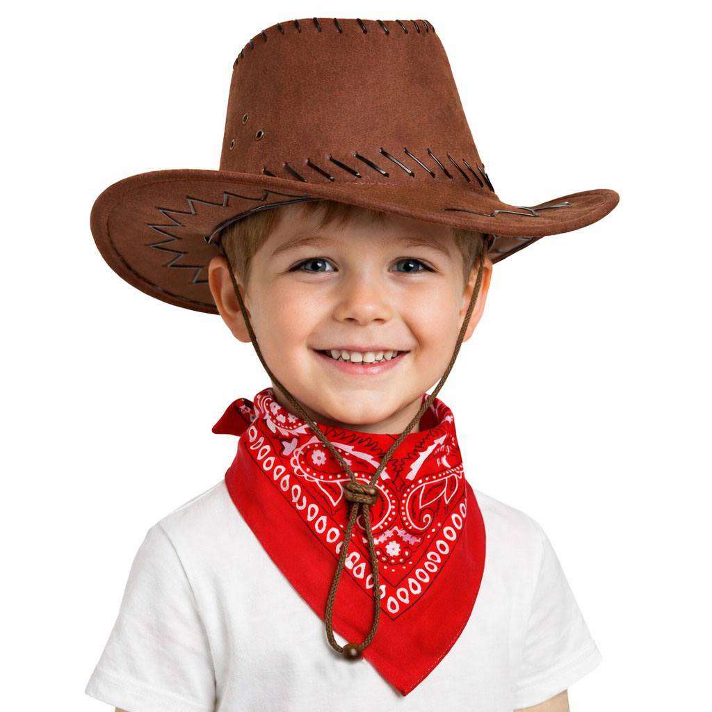 cocuk-kovboy-sapka-kahverengi-kirmizi-bandana-seti-resim-5364.jpg Çuk Kovboy Şapka Kahverengi & Kırmızı Bandana Fular Seti - Görsel 1