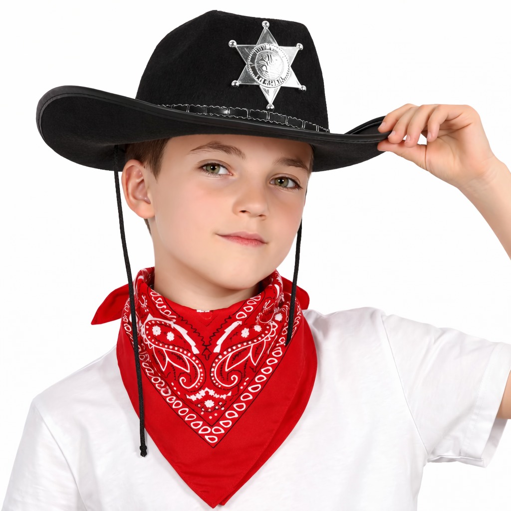 cocuk-kovboy-sapka-rozetli-siyah-kirmizi-bandana-seti-resim-5367.jpg Çuk Kovboy Şapka Rozetli Siyah & Kırmızı Bandana Fular Seti - Görsel 1