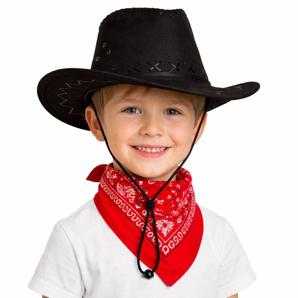 cocuk-kovboy-sapka-siyah-kirmizi-bandana-seti-resim-5365.jpg Çuk Kovboy Şapka Siyah & Kırmızı Bandana Fular Seti - Görsel 1