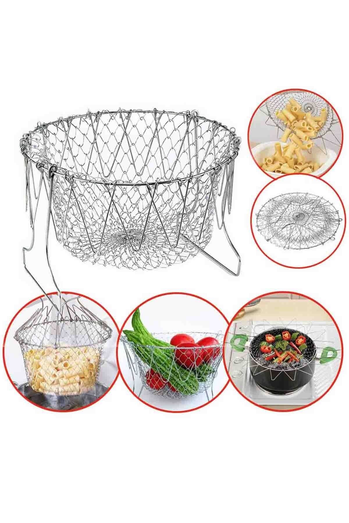 cok-fonks-2660-1.jpg Çok Fonksiyonlu Pratik Süzgeç Katlanır - Kızartma Haşlama Aparatı -Chef Basket - Görsel 1