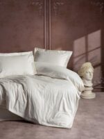 Çift Kişilik Saten Nev Takımı Elegante Stripe Ekru - Görsel 2
