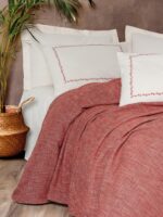 Embrova Şönil Çift Kişilik Yatak Örtüsü/Pike Takımı Loom Bordo - Görsel 3