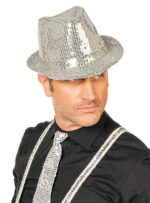 Disko Star Gümüş Payetli Fötr Şapka Yetişkin Boy - Görsel 2
