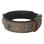 Deri Doğal Taşlı Köpek Boyun Tasması 28-33 cm X-Small Taba - Görsel 4
