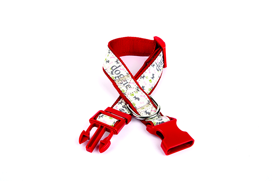 eabt3003-red-jpg6481b.jpg Köpek ve Pati Desenli Dokuma Köpek Boyun Tasması 3 cm x 36-60 cm Kırmızı - Görsel 1