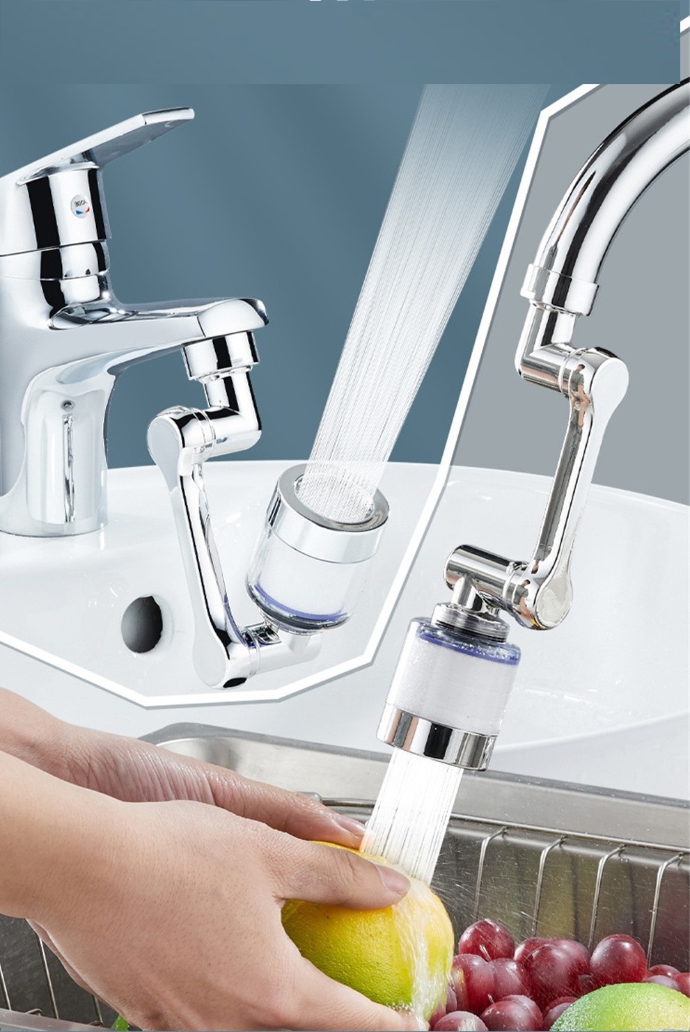 filtreli-k-5633-1.jpg Filtreli Kireç Hapsedici Robotik Kol Musluk Başlığı - Mutfak Banyo Musluk Uzatma Aparatı Ucu - Görsel 1