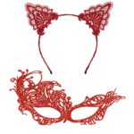 Gizemli Kırmızı Dantel Maske ve Taç Seti 1 No - Kostüm Seti - Görsel 2