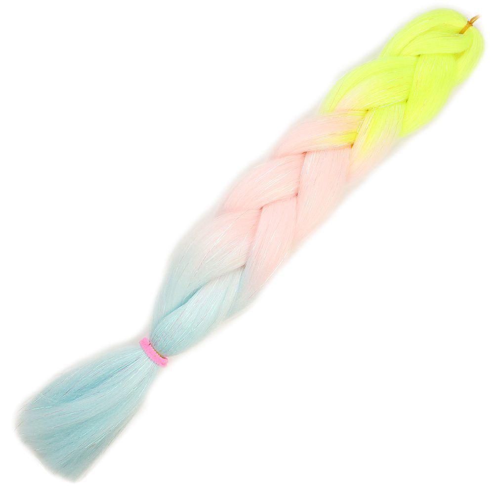 gpm27.jpg Simli Neon Sarı / Şeker Pembe / Su Yeşili Ombreli Örgülük 100 Gr. - Görsel 1