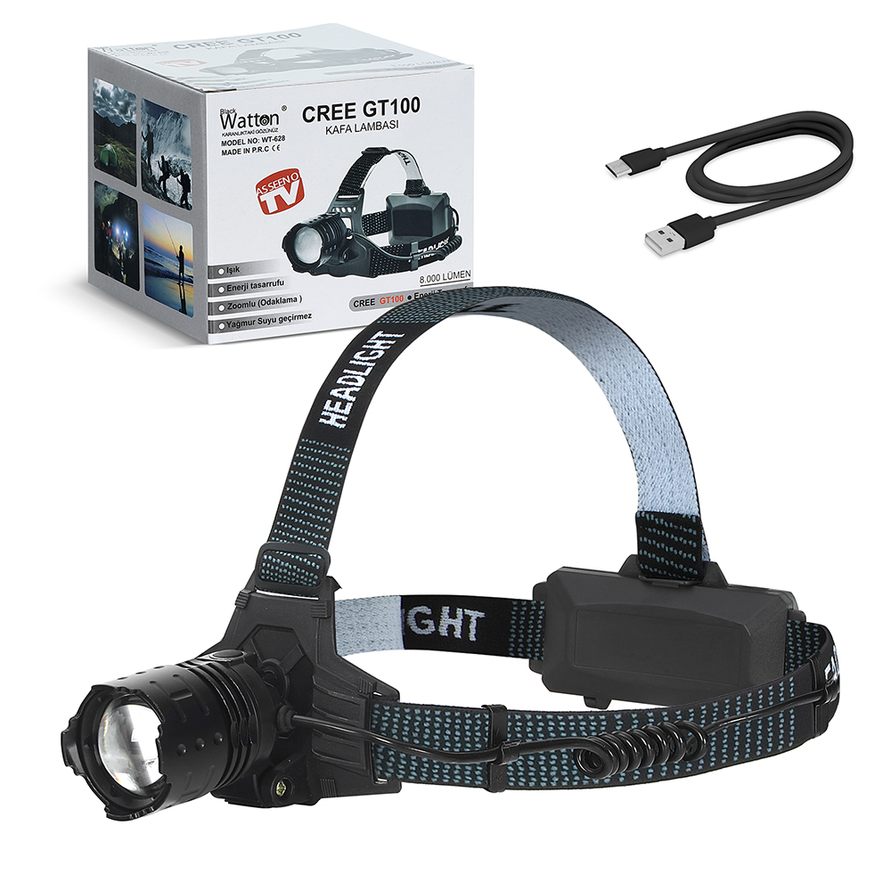 gt100-led-sarjli-kafa-lambasi-18134-1.jpg Watton WT-628 GT100 LED 8000 Lümen Şarjlı Kafa Lambası - Görsel 1