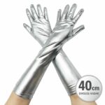 Gümüş Renk Dirsek Altı Lüks Saten Eldiven 40 cm - Görsel 3