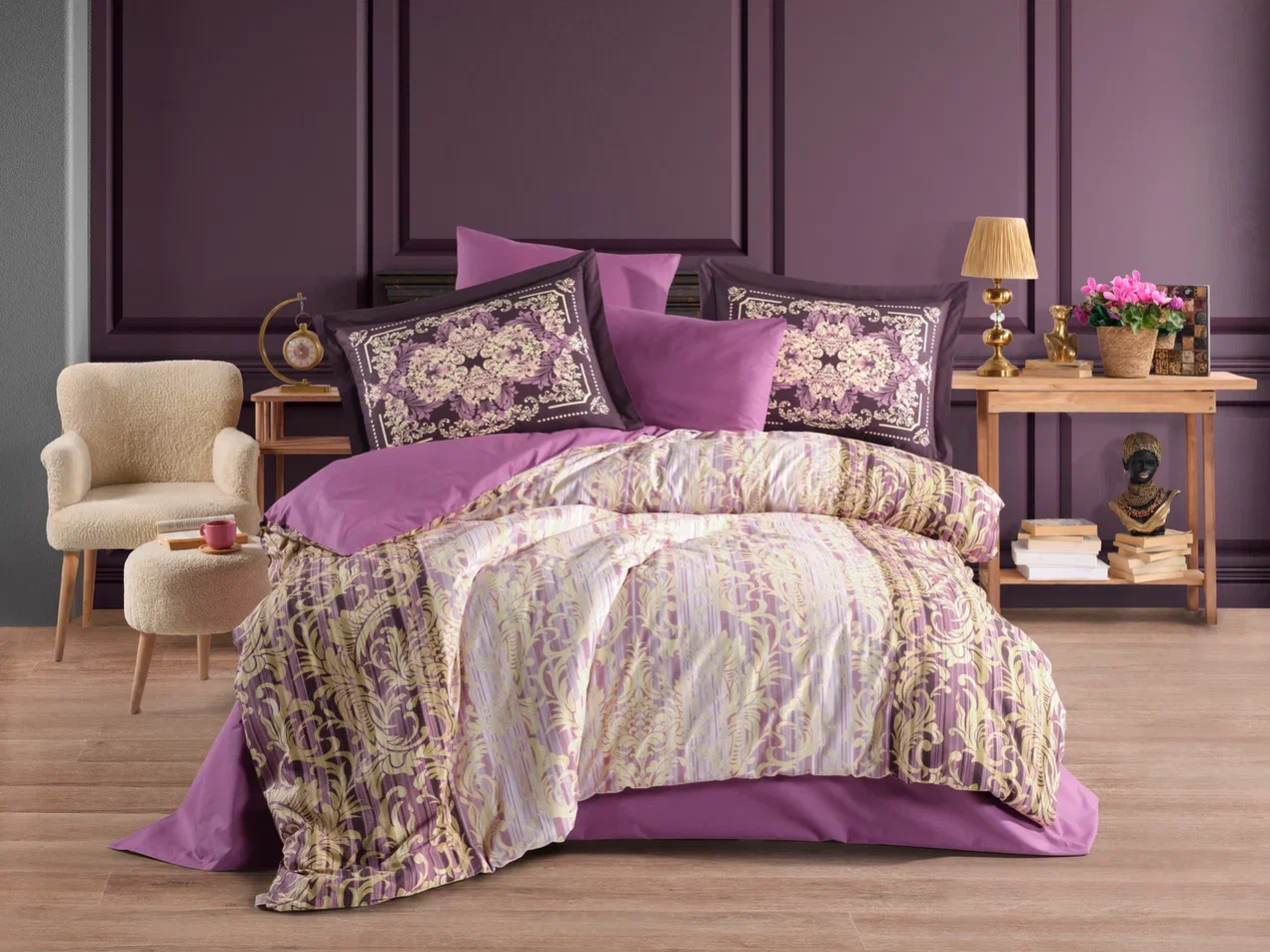 hobby-cift-kisilik-poplin-nevresim-berina-gold-17306.webp Çift Kişilik Poplin Nev Alandra Mürdüm - Görsel 1