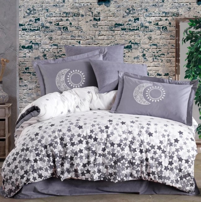 hobby-cift-kisilik-poplin-nevresim-lily-somon-16414.jpg Çift Kişilik Poplin Nev Stars Gri - Görsel 1